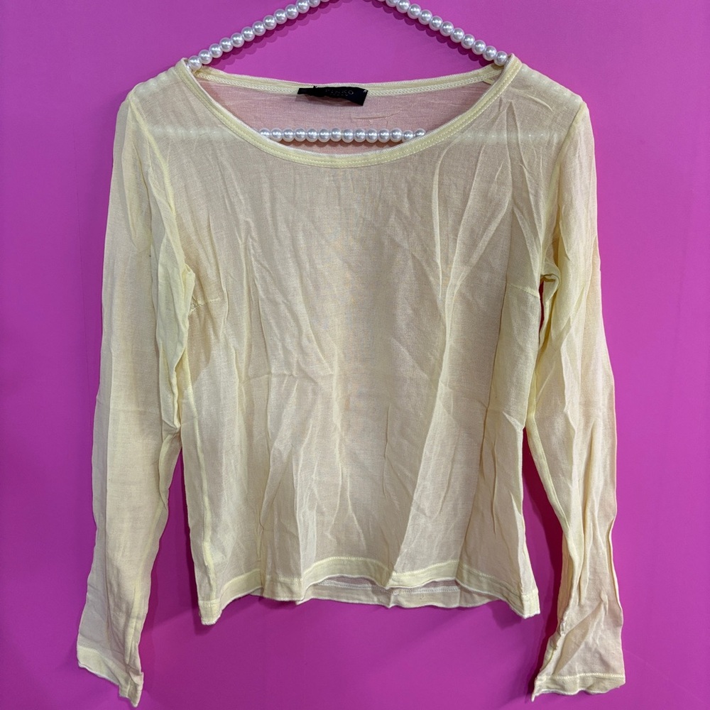 Pinko Italy Yellow Sheer Long Sleeve Top